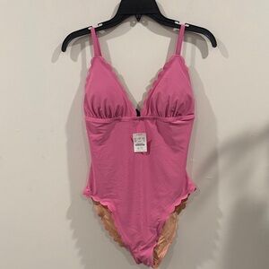 J. Crew Pink Scalloped One Piece Swimsuit